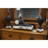 A spelter mantle clock and garniture 'La Consultat