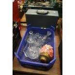 Picnic hamper, tray of glass, including flame shad