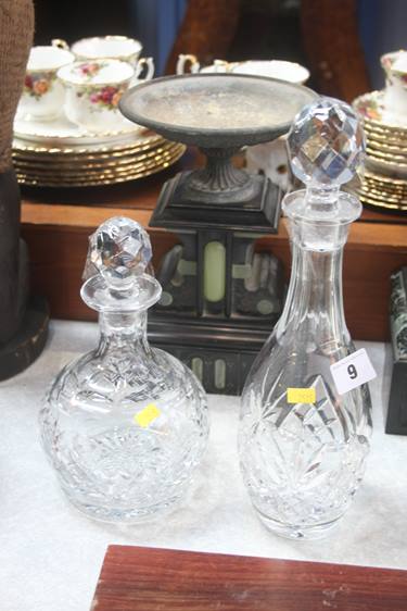 Two cut glass decanters