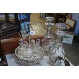 Plated cruet and two decanters