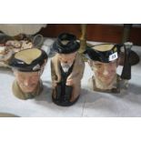 Three Royal Doulton Character jugs, Churchill etc.