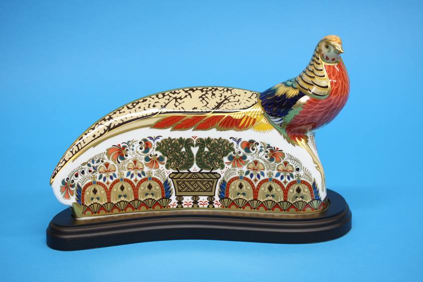 A Royal Crown Derby paperweight 'Harrods Pheasant', limited edition 224/300, gold stopper. (boxed)