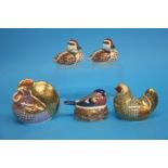 Five Royal Crown Derby paperweights, a 'Cockerel', 'Farmhouse', 'Hen', 'Swimming Duckling', 'Nesting