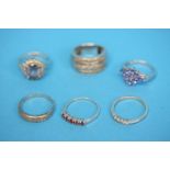 Six various 9ct white gold dress rings. Total weight 20.6 grams