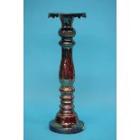 A Victorian Bohemian style red glass pedestal / stand, with scrolling foliate detail and metallic