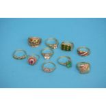 A collection of ten various 9ct gold dress rings. Total weight 29.8 grams