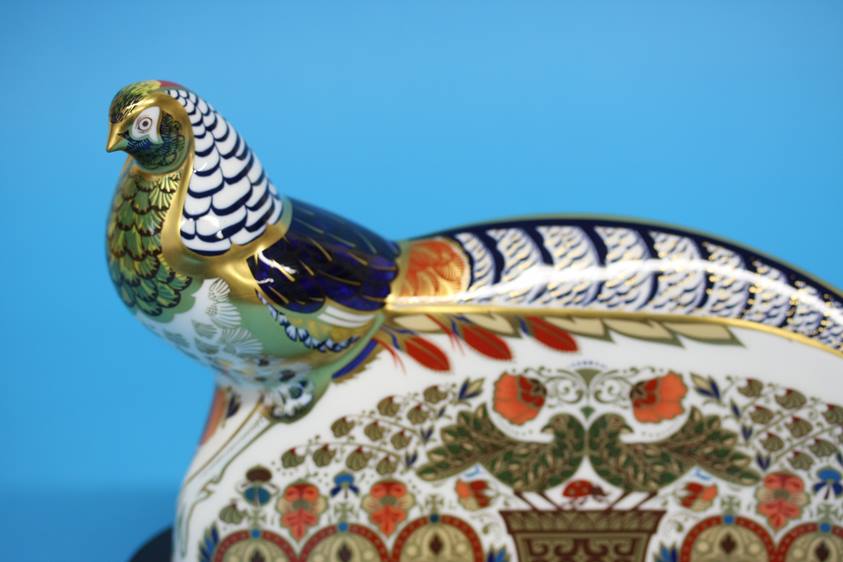 A Royal Crown Derby paperweight 'Harrods Lady Amherst pheasant', limited edition 24/300, gold - Image 2 of 5