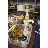 A box of assorted, including two enamel bowls, plant stand etc.