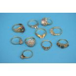 A collection of ten various 9ct gold dress rings. Total weight 30.2 grams