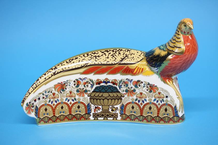 A Royal Crown Derby paperweight 'The 250 Collection Golden Pheasant', gold stopper. (boxed)