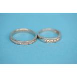 An 18ct white gold five stone diamond ring and a Princess and baguette cut half eternity ring