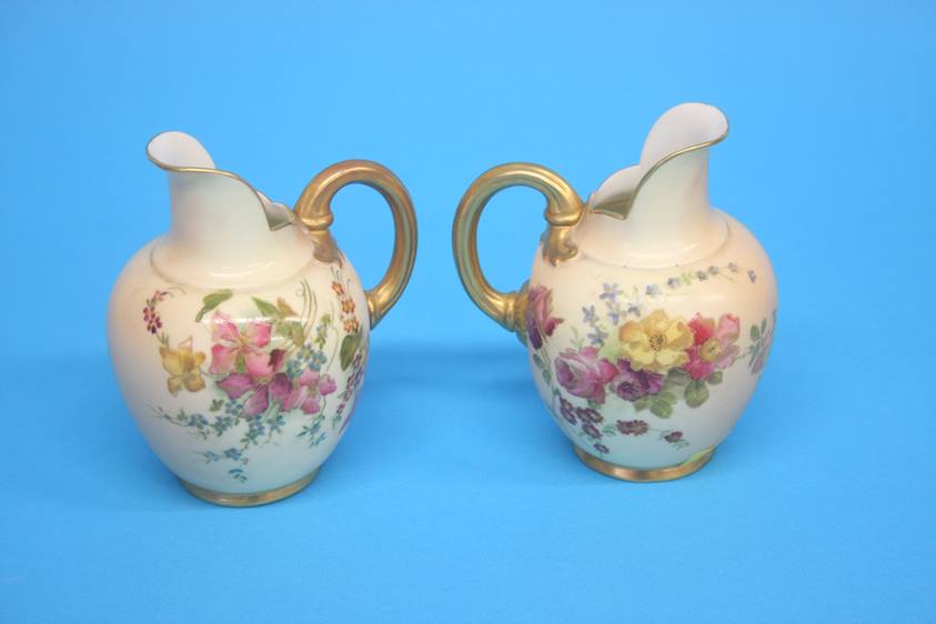 Two Royal Worcester flat back jugs, green printed marks, numbered 10/94. 11cm height - Image 2 of 4