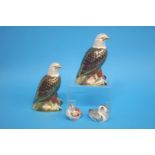 Two Royal Crown Derby paperweights, a 'Bald eagle' (commissioned by Harrods), a 'Bald eagle' and two