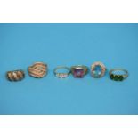 A collection of six various 9ct gold dress rings. Total weight 30.67 grams