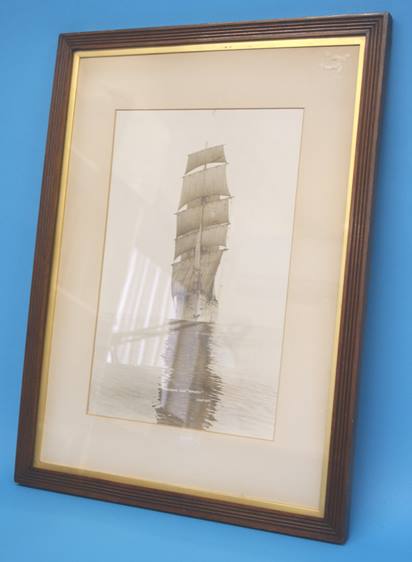 A portrait photograph of The White Star Line three-masted training ship MERSEY, circa 1910, in conte