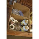 Two boxes of assorted glass and china