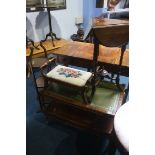 A cake stand, foot stool and wine table etc.