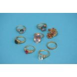 A collection of eight 9ct gold dress rings. Total weight 29.5 grams