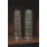A pair of Trench art shell vases