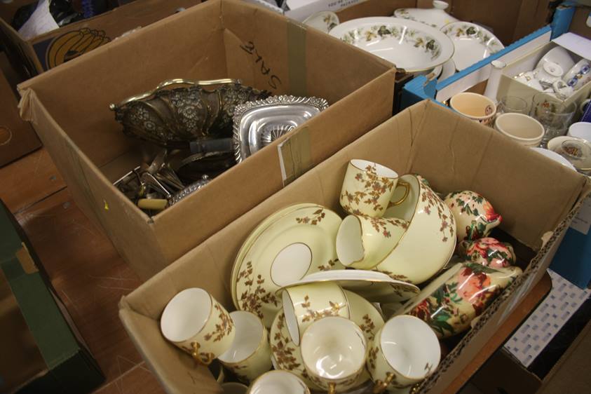 Two boxes of china and plate