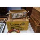 A Colmans advertising box and a Liptons advertising box