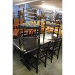 An oak refectory table and six chairs