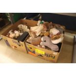 Two boxes of soft toys