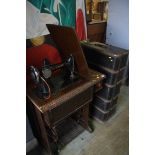 Treddle sewing machine and a trunk