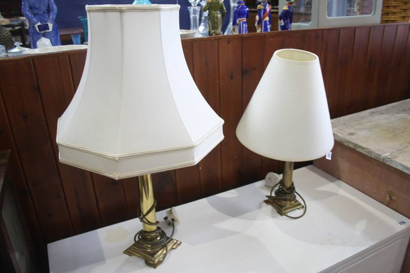 Two brass table lamps