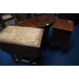 An oak gateleg half moon table etc.