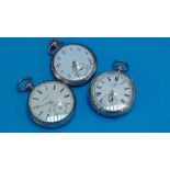 Two silver pocket watches and one other