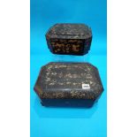 Two Oriental papier mache jewellery caskets and contents