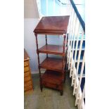 A Victorian mahogany three tier what not, with single drawer