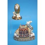 Royal Crown Derby paperweight, Camel, gold stopper, with box, 17cm and Royal Crown Derby