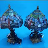 A pair of Tiffany style leaded glass table lamps