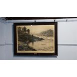 A print after Joseph Farquharson, 'Salmon fishing on the Dee'