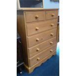 A pine chest of drawers