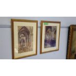 A pair of watercolours, Church Interiors, James Balfour Kinnear size 35 cm x 21 cm