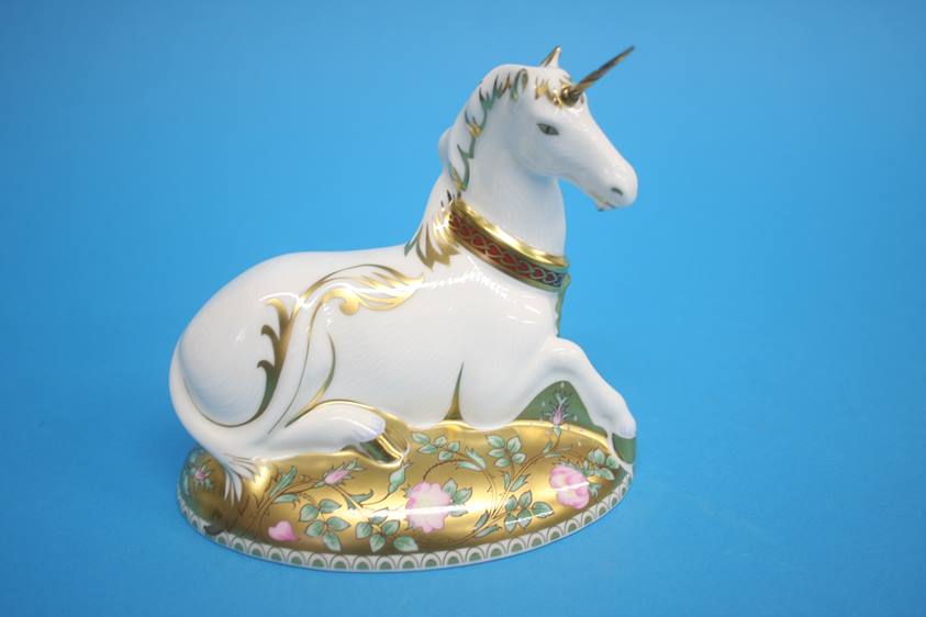 Royal Crown Derby paperweight, Mythical Unicorn, 409/1750, 2005, gold stopper, with box and Royal - Image 5 of 8