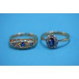 Two antique sapphire and diamond rings, 18 ct