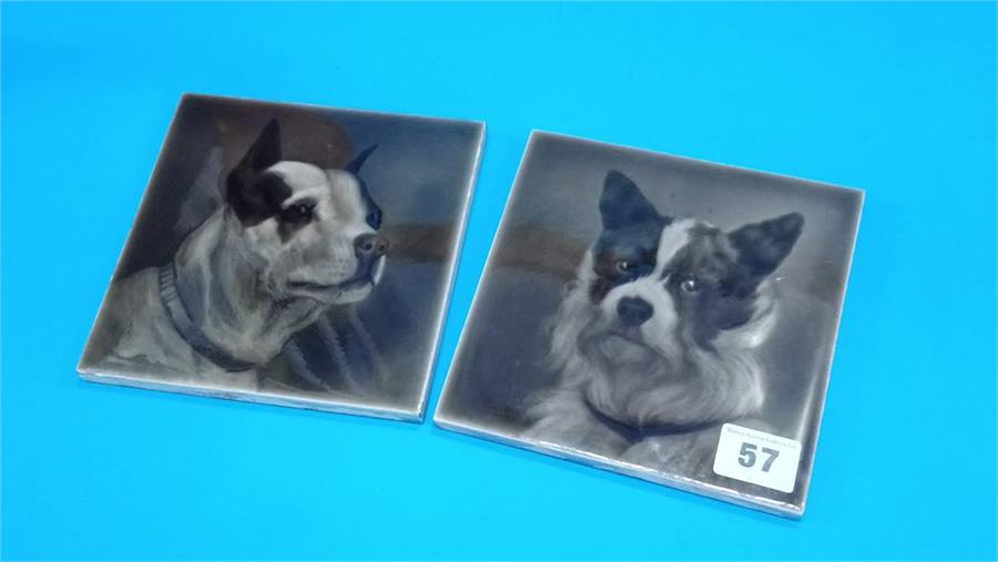 Two Sherwin's dog portrait tiles