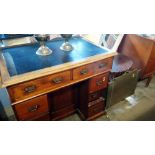 A pedestal desk, fire screen etc.