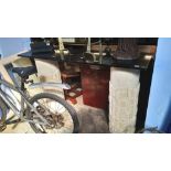 A marble top side table and mirror