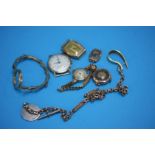 A bag of assorted jewellery, including gold watches and silver fobs etc.