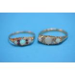 Two opal and diamond rings, 18 ct