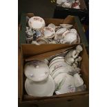 Two trays of assorted, including Nao figures, Colclough tea service etc.