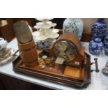 Two trays of assorted, including mantle clock etc.