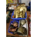 Three boxes of brass and copper ware