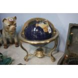 A terrestrial globe, inlaid with semi precious stones