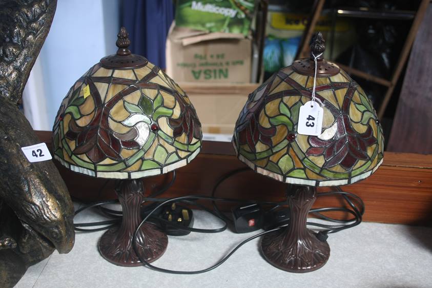 A pair of Tiffany glass style table lamps